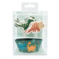 24 Caissettes Cupcakes + 24 Cake Toppers Dinosaure Scrapcooking